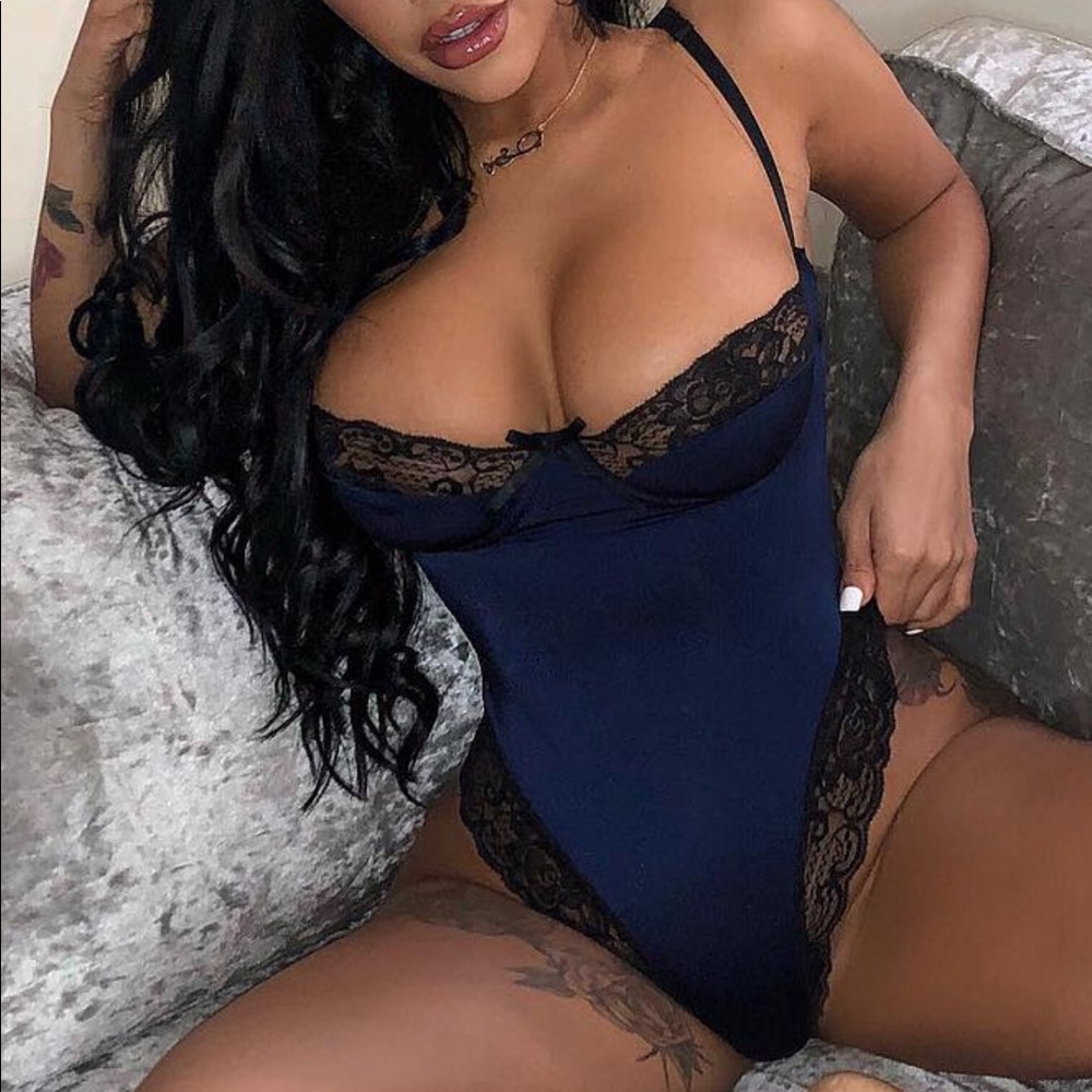 RESTOCKED! Brand new lingerie lace accent Teddy bodysuit Blue S M